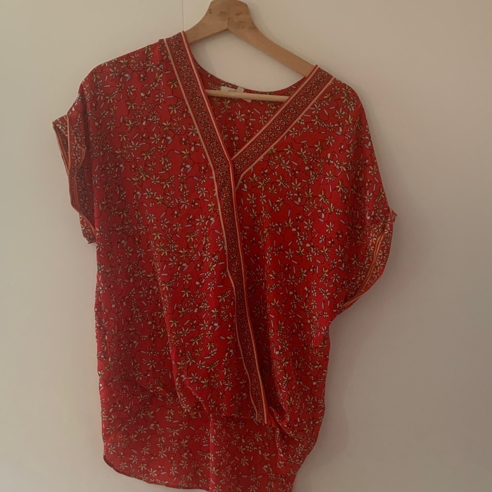 Max Studio Red Floral Blouse size S